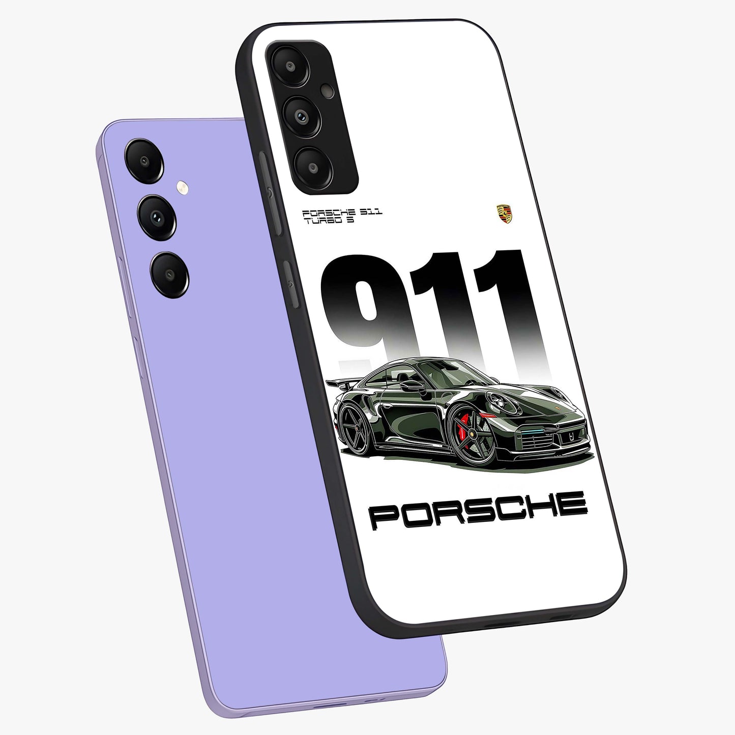 911 Turbo Dominance Glass Case displayed in premium angled mockup highlighting sporty car illustration and sleek glass surface.