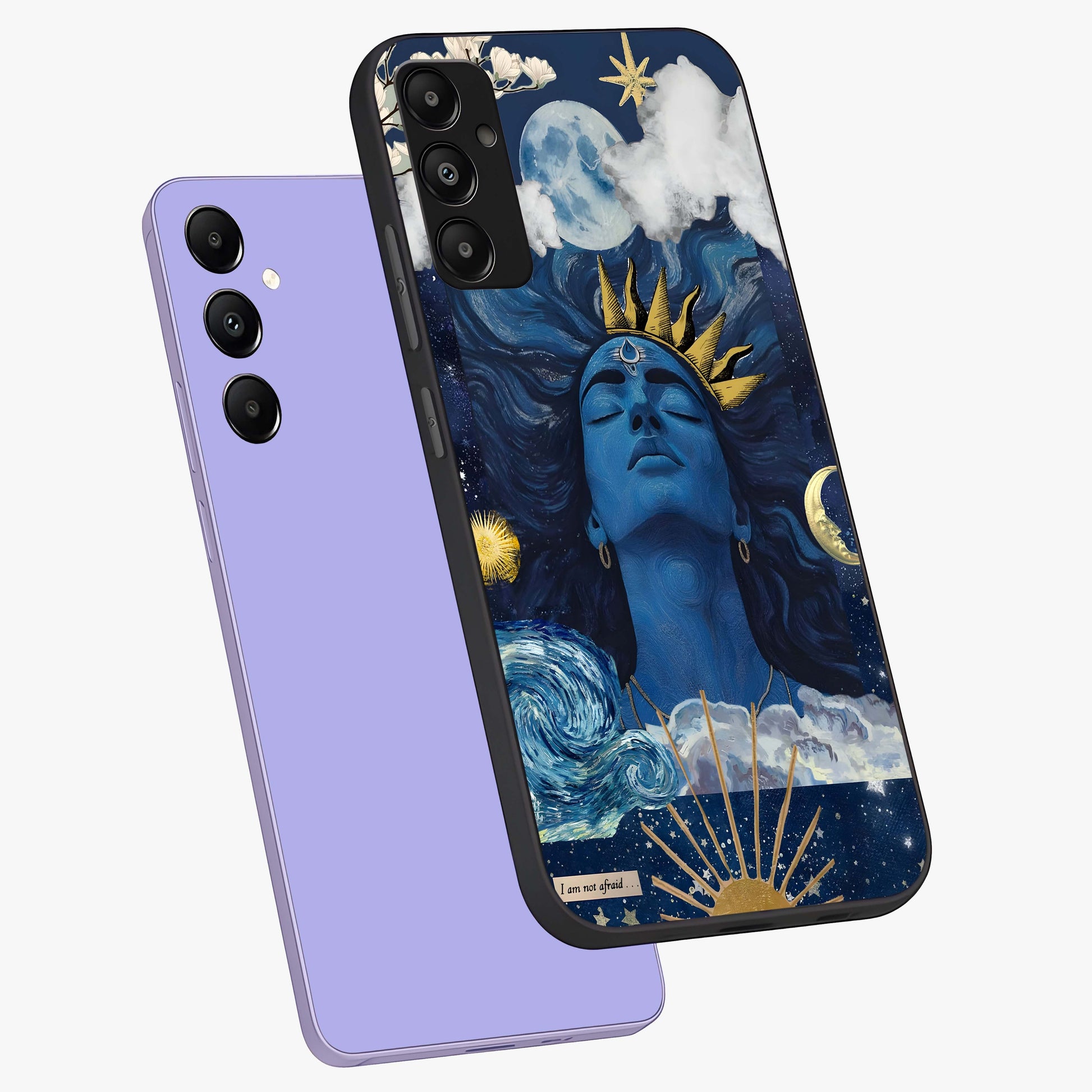 Aesthetic Lord Shiva Glass Case displayed in angled mockup highlighting spiritual Shiva illustration and sacred aesthetic design.
