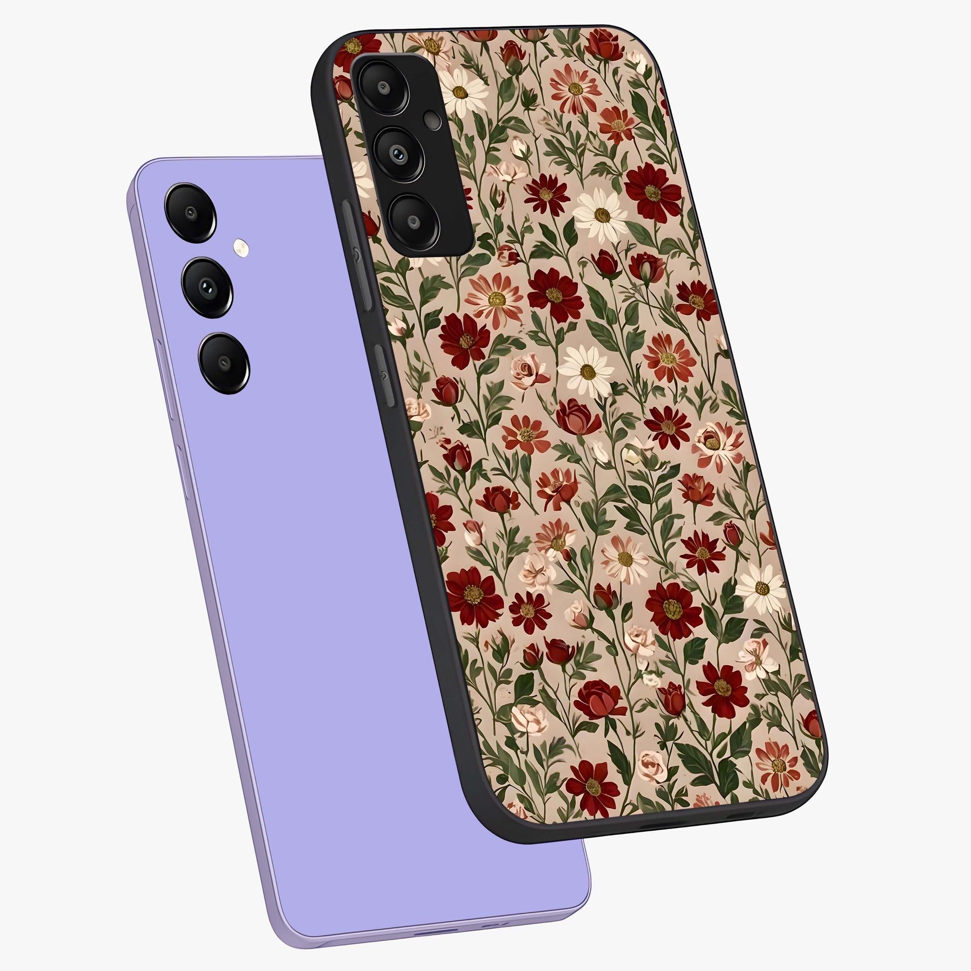 Biege Flower With Leaf Glass Case displayed in angled mockup highlighting minimal floral leaf design and elegant aesthetic.