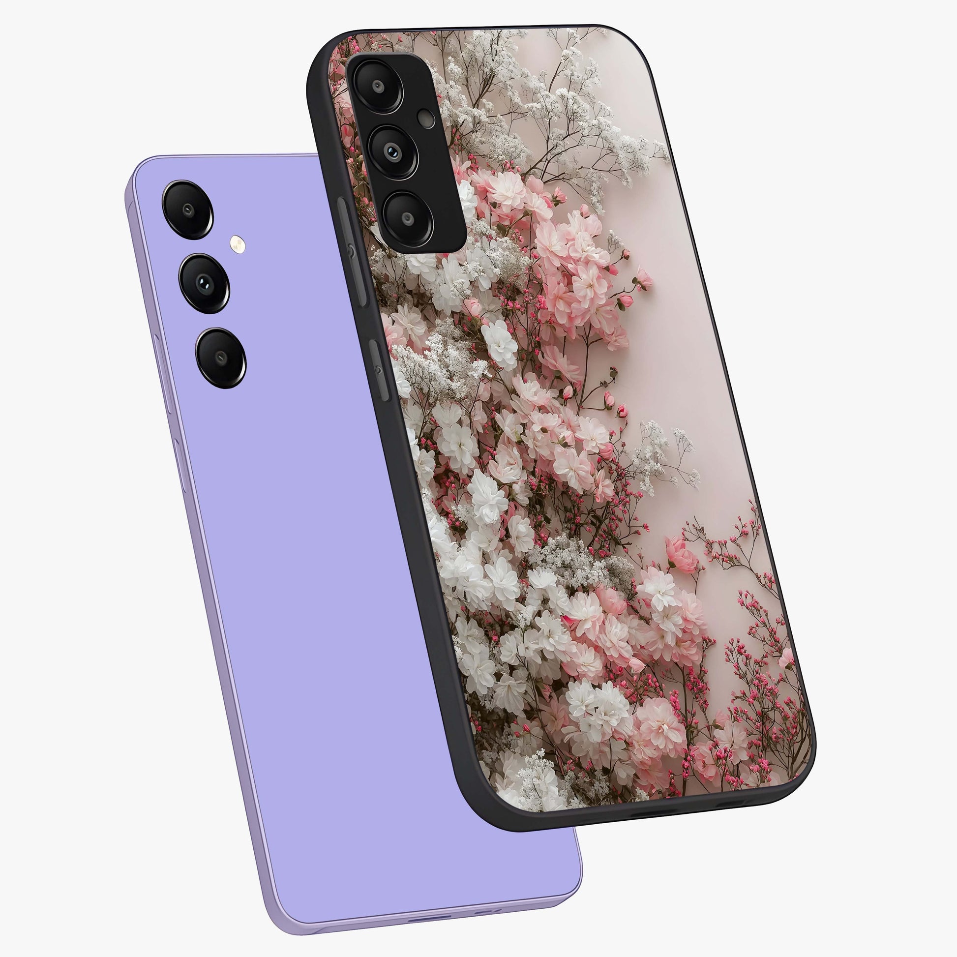 Blush Blossom Cloud Glass Case displayed in angled mockup highlighting soft cloud and blossom design with pastel aesthetic.