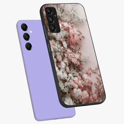 Blush Blossom Cloud Glass Case displayed in angled mockup highlighting soft cloud and blossom design with pastel aesthetic.