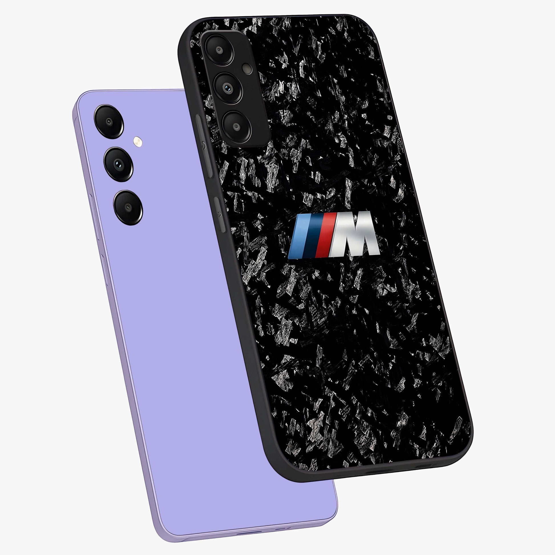 Carbon Speed Mark Glass Case displayed in angled mockup highlighting racing inspired carbon design and sleek aesthetic style.