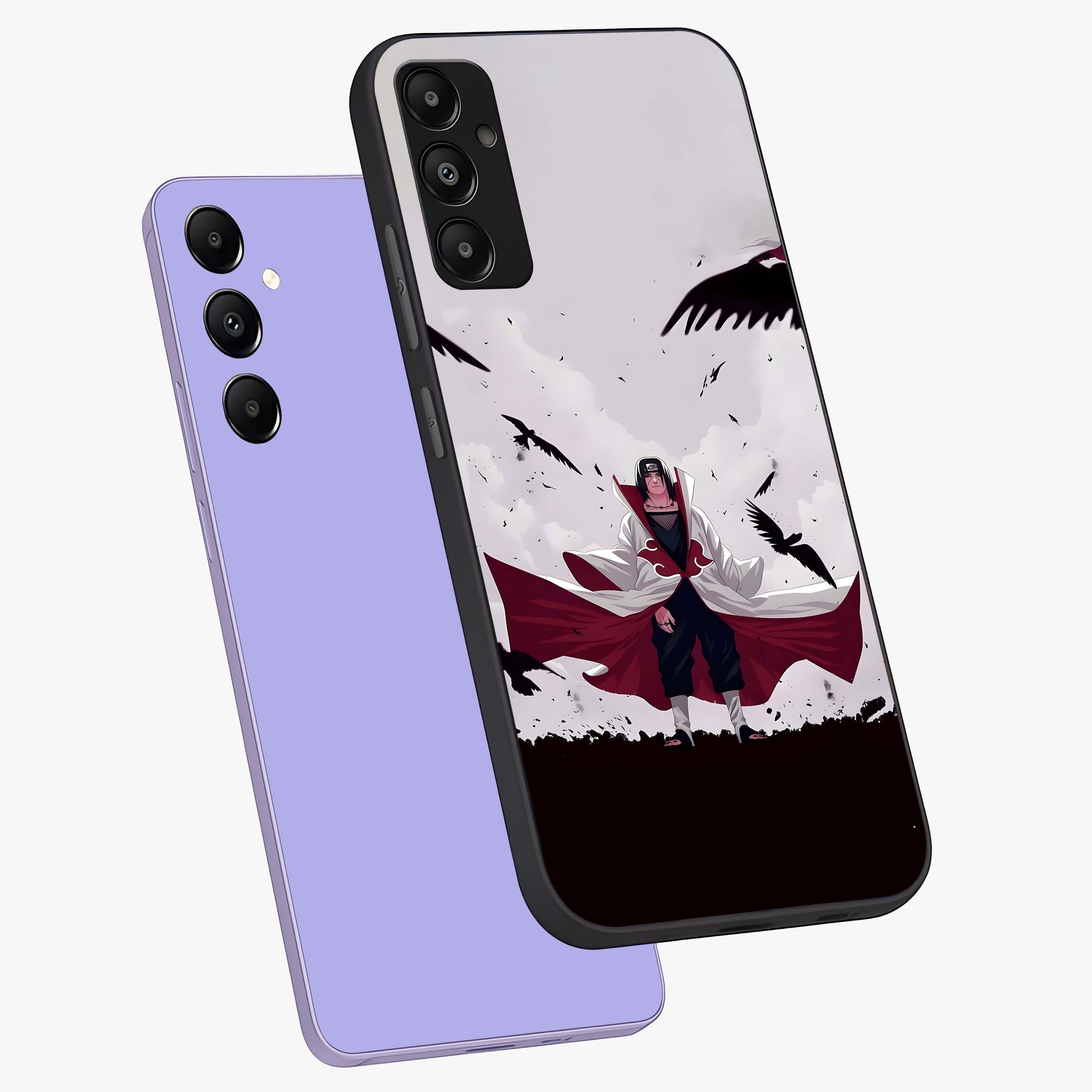 Crimson Crow Ascension Glass Case displayed in angled mockup highlighting powerful crow illustration with dark crimson aesthetic.