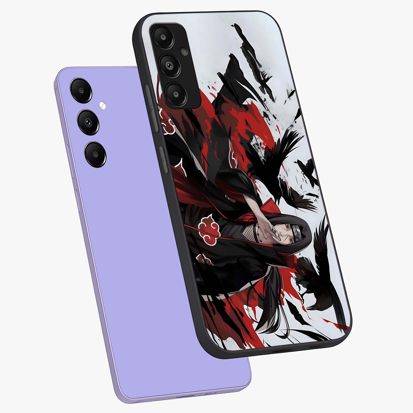 Crimson Crow Illusion Glass Case displayed in angled mockup highlighting mysterious crow graphic with dark aesthetic style.