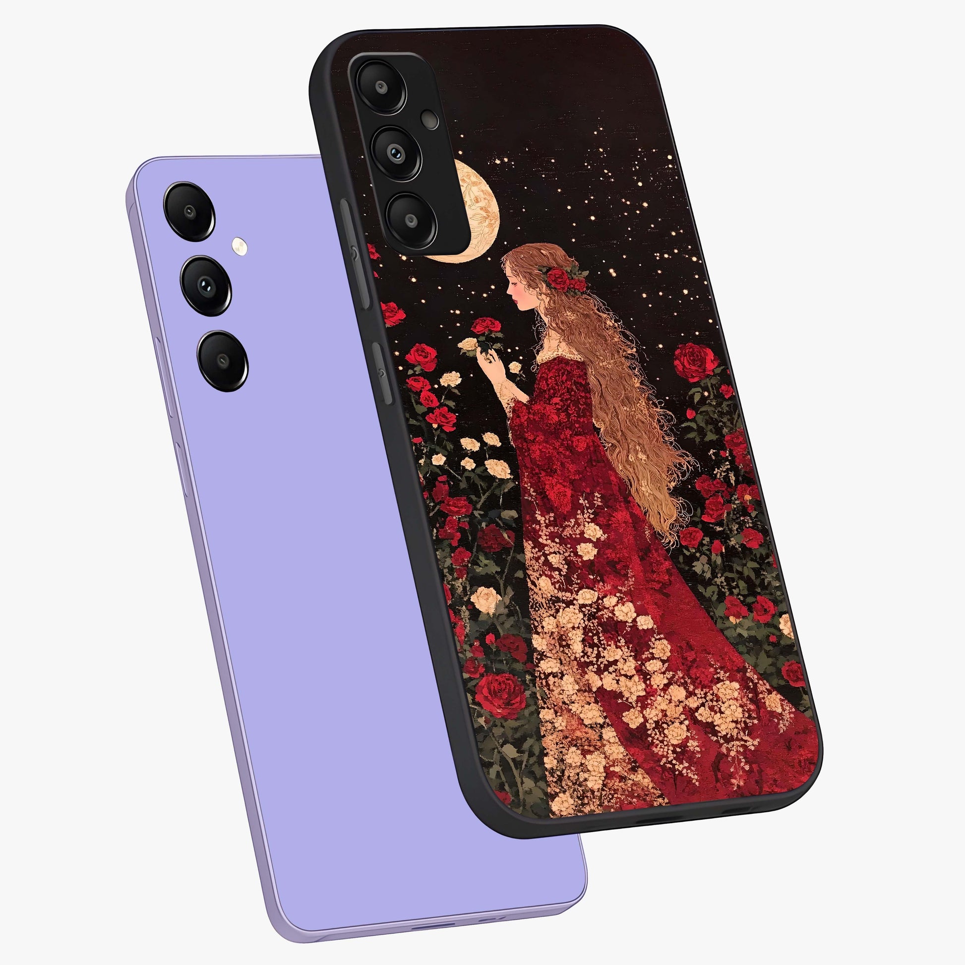 Crimson Dreams Glass Case displayed in angled mockup highlighting soft crimson aesthetic design with artistic theme.