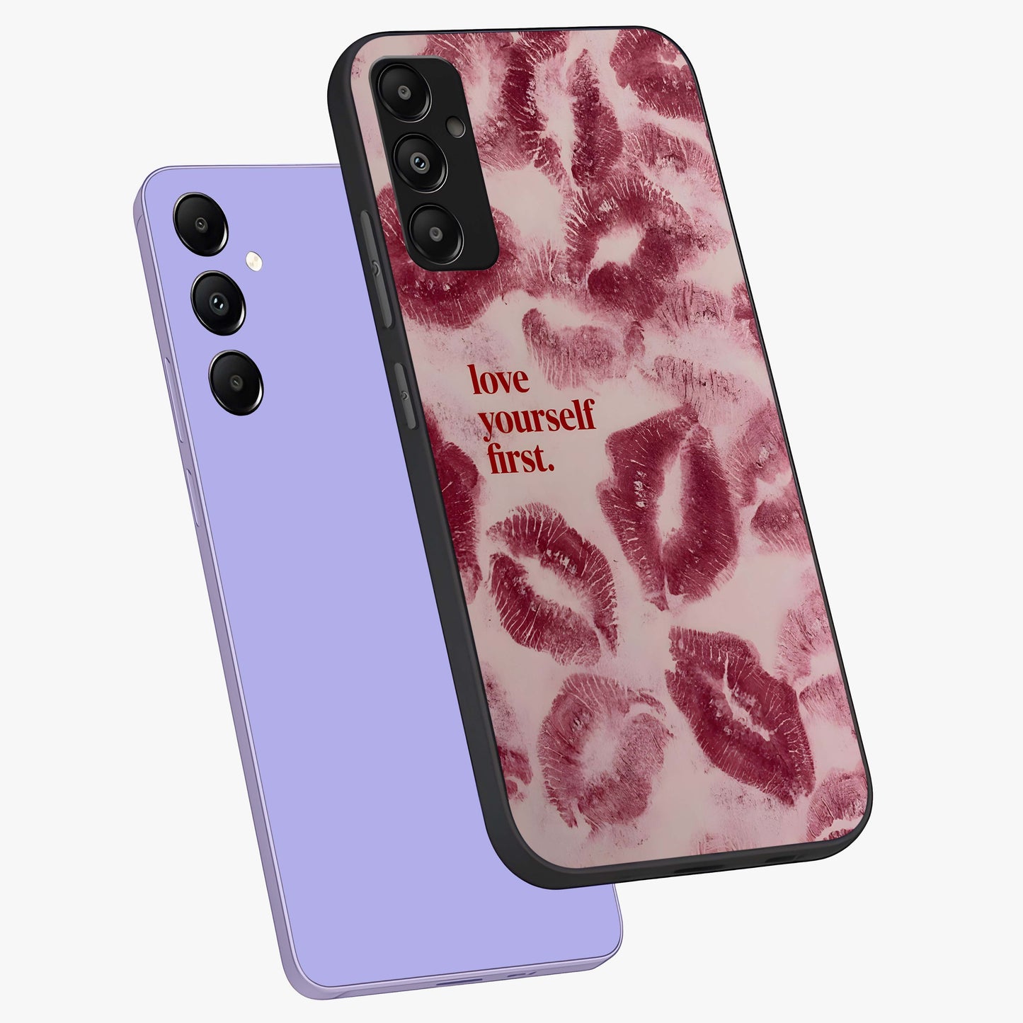 Crimson Kiss Love Glass Case displayed in angled mockup highlighting bold love inspired design with modern aesthetic style.