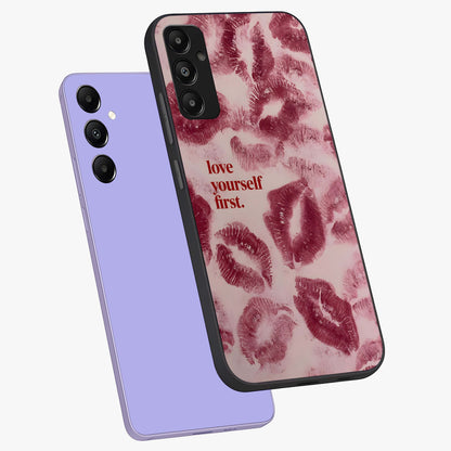 Crimson Kiss Love Glass Case displayed in angled mockup highlighting bold love inspired design with modern aesthetic style.