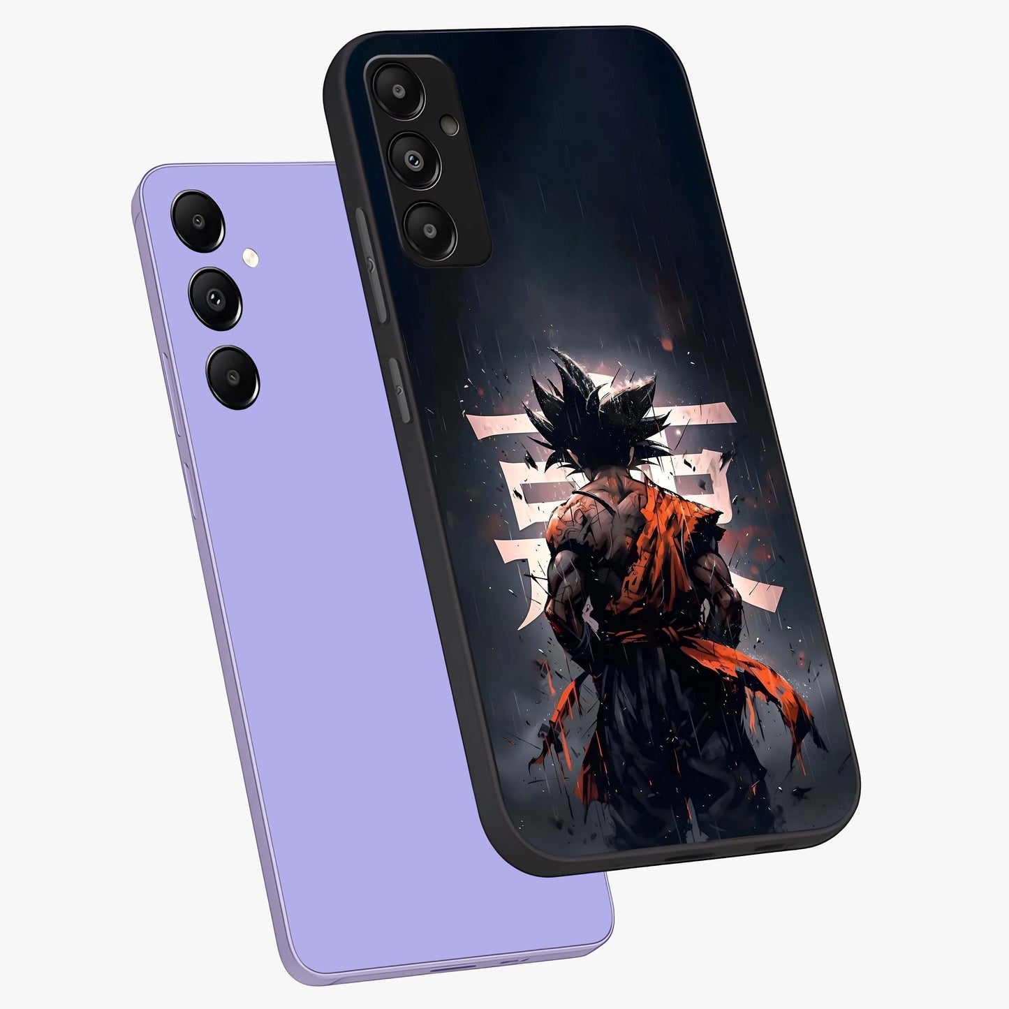 Dark Warrior In Rain Glass Case displayed in angled mockup highlighting dramatic warrior illustration with dark rain aesthetic.