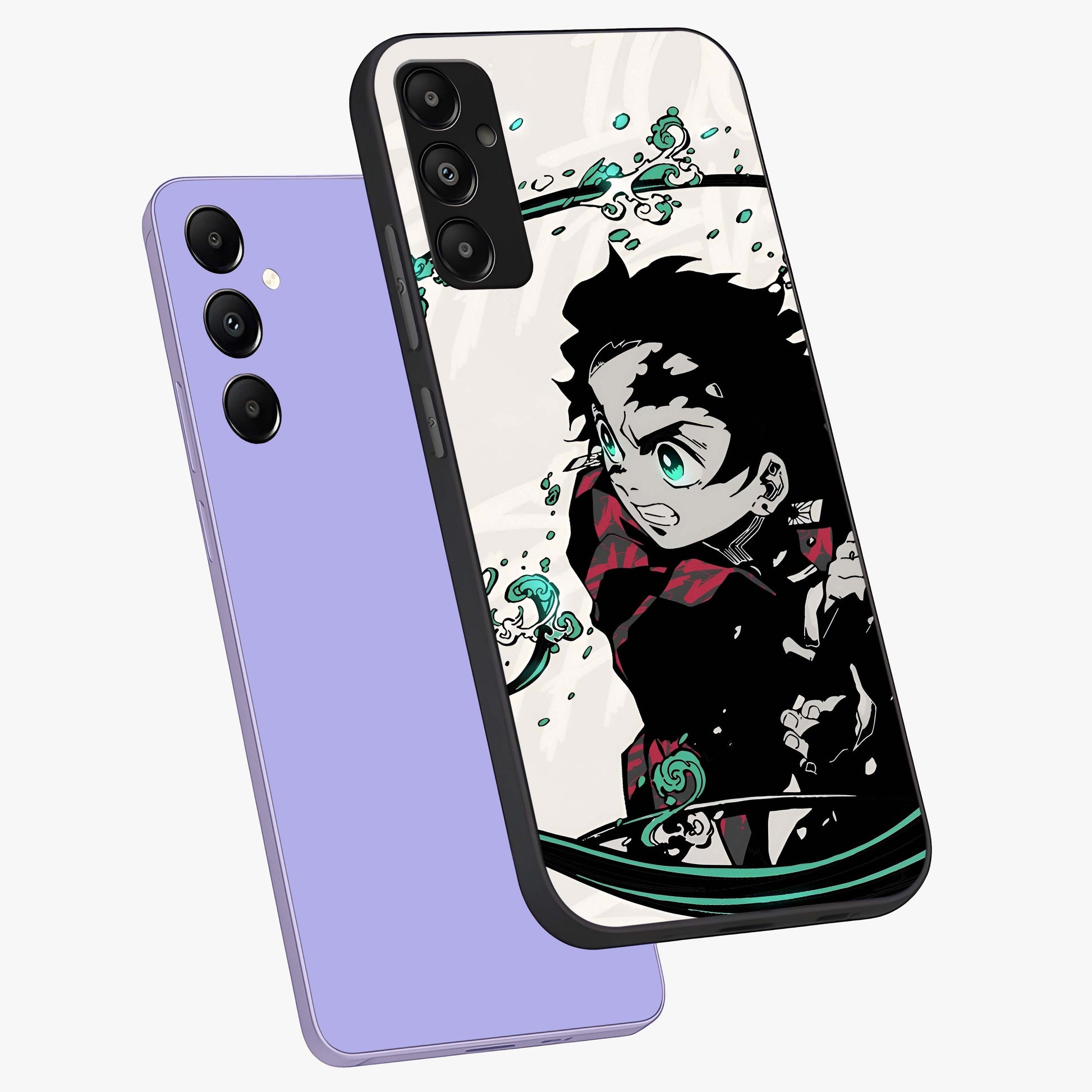 Demon Slayer Glass Case displayed in angled mockup highlighting dramatic anime character design with action aesthetic.