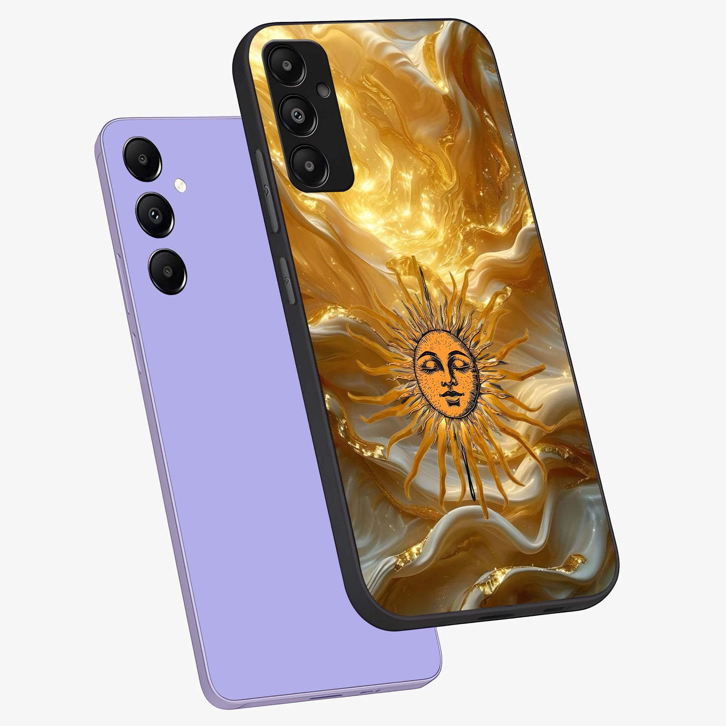 Eternal Golden Glow Glass Case displayed in angled mockup highlighting glowing golden aesthetic design with elegant style.