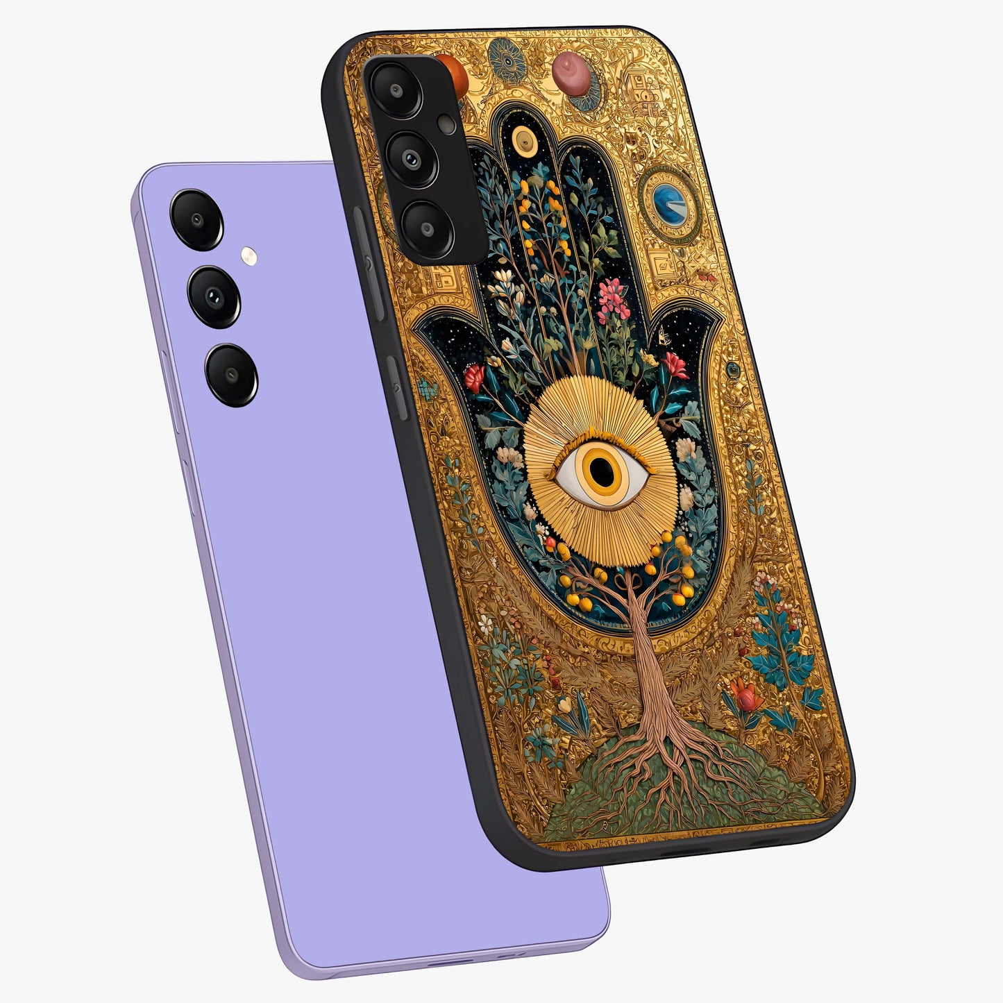 Ethereal Evil Eye Glass Case displayed in angled mockup highlighting protective evil eye symbol with spiritual aesthetic design.