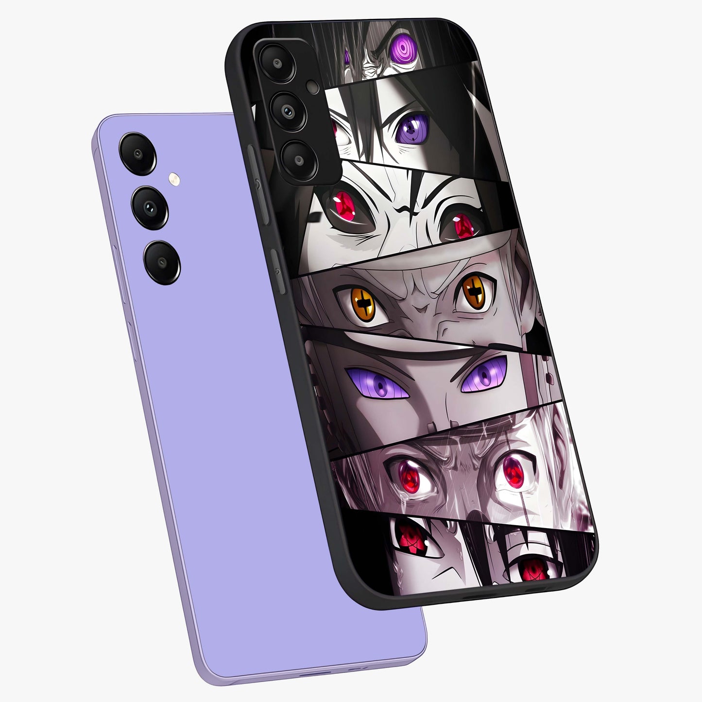 Eyes of Destiny Glass Case displayed in angled mockup highlighting bold eye illustration with mystical aesthetic style.