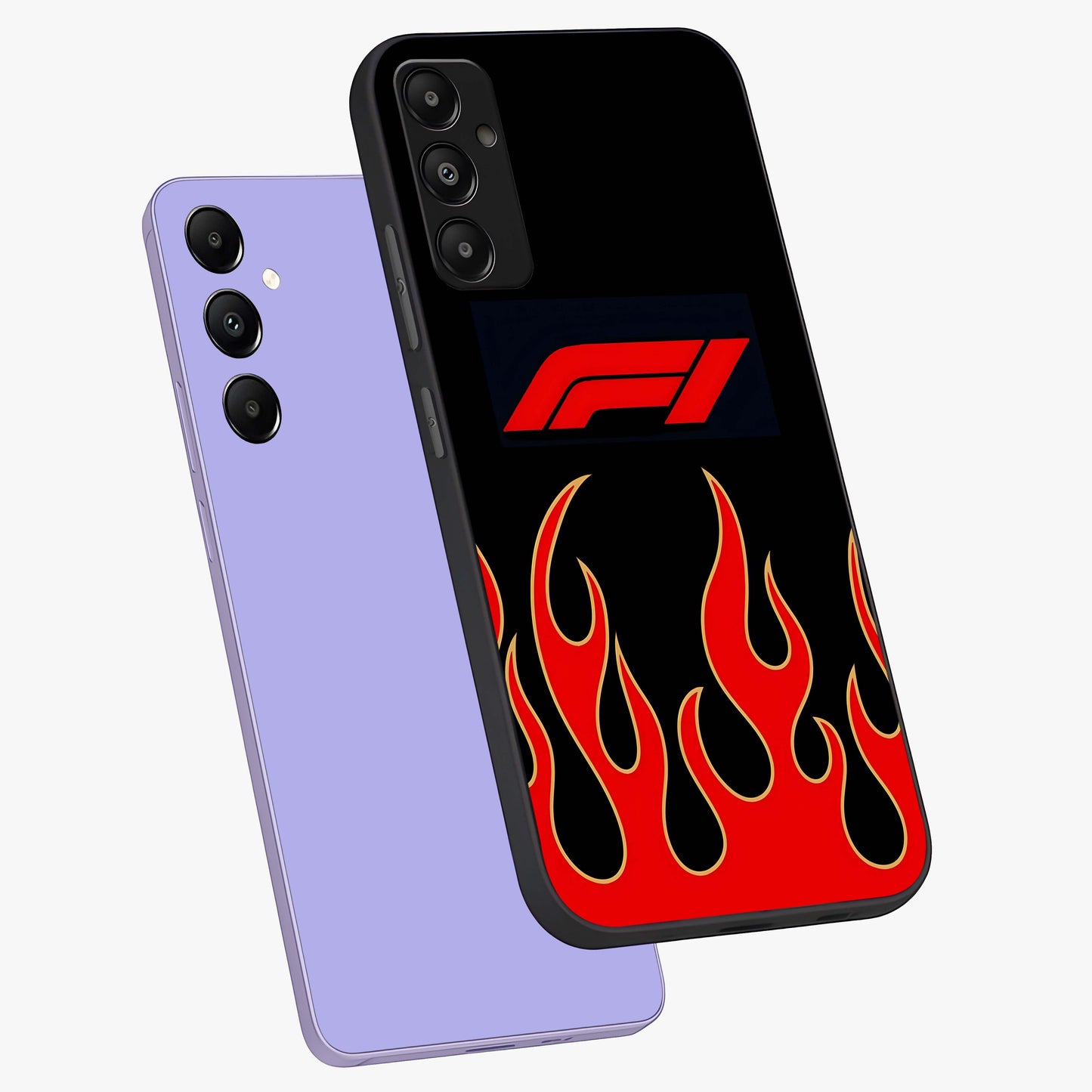 Fire F11 Glass Case displayed in angled mockup highlighting bold fire inspired graphic with energetic aesthetic style.