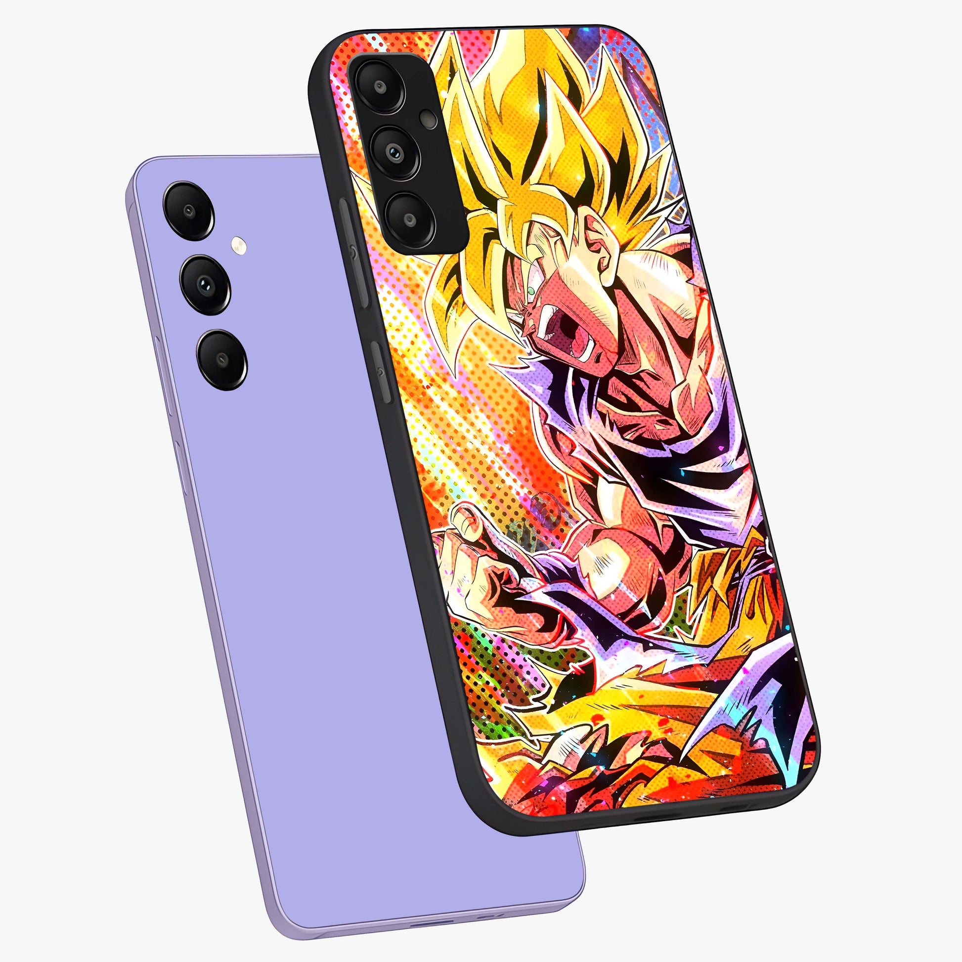 Firing Goku Glass Case displayed in angled mockup highlighting dynamic anime character design with action aesthetic.