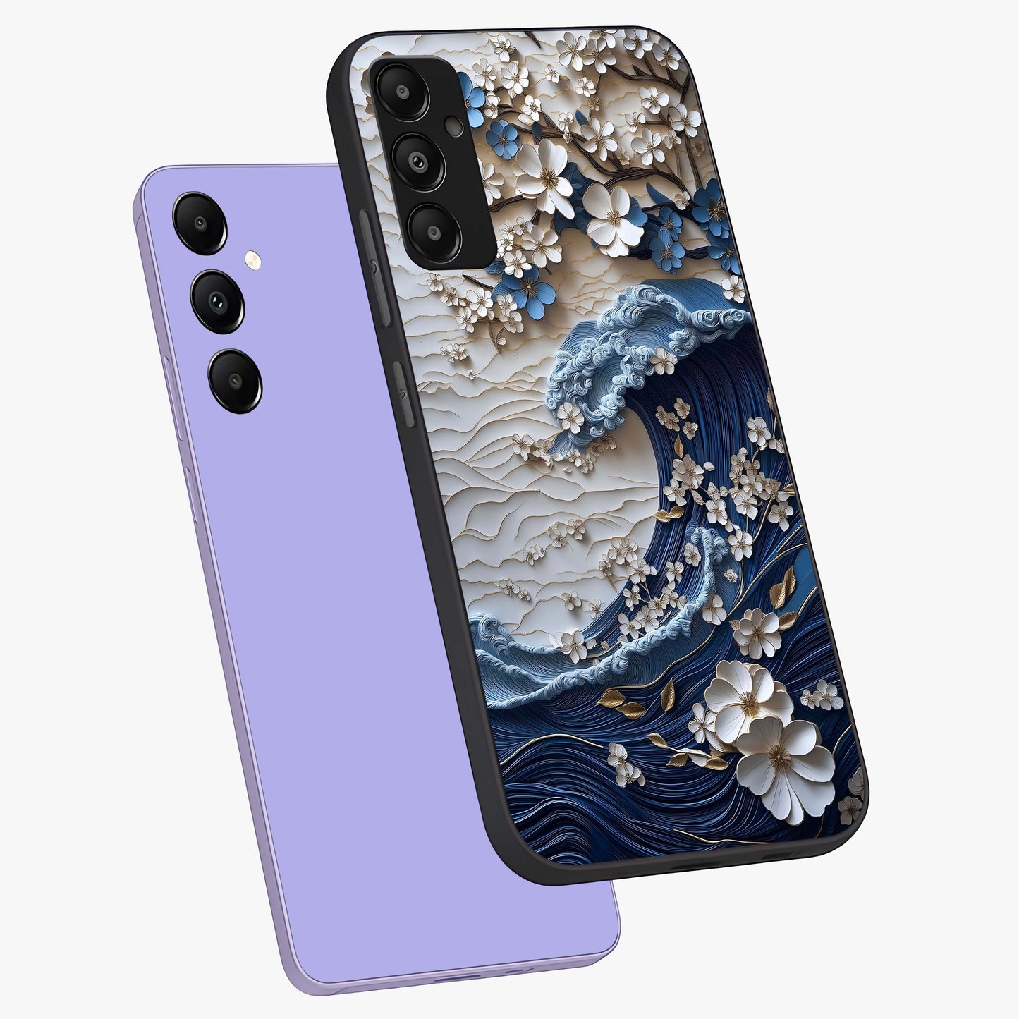 Floral Wave Origami Glass Case displayed in angled mockup highlighting geometric origami flower design with modern aesthetic style.