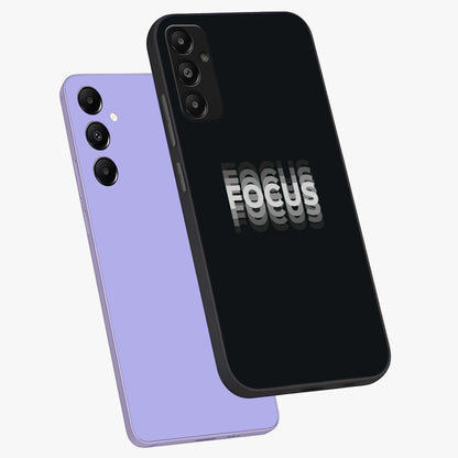Focused Blade Discipline Glass Case displayed in angled mockup highlighting clean minimal text artwork with modern aesthetic style.