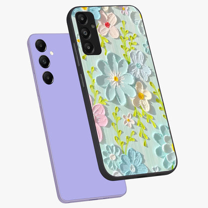 Frosted Petal Garden Glass Case displayed in angled mockup highlighting delicate flower petal design with calm garden aesthetic.