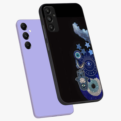 Galactic Charm Cluster Glass Case displayed in angled mockup highlighting luminous galaxy inspired design with dreamy aesthetic.