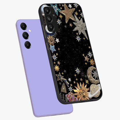 Galactic Jewel Stars Glass Case displayed in angled mockup highlighting shining celestial star design with cosmic aesthetic style.