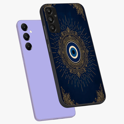 Golden Celestial Charm Glass Case displayed in angled mockup highlighting sparkling cosmic charm design with celestial aesthetic.