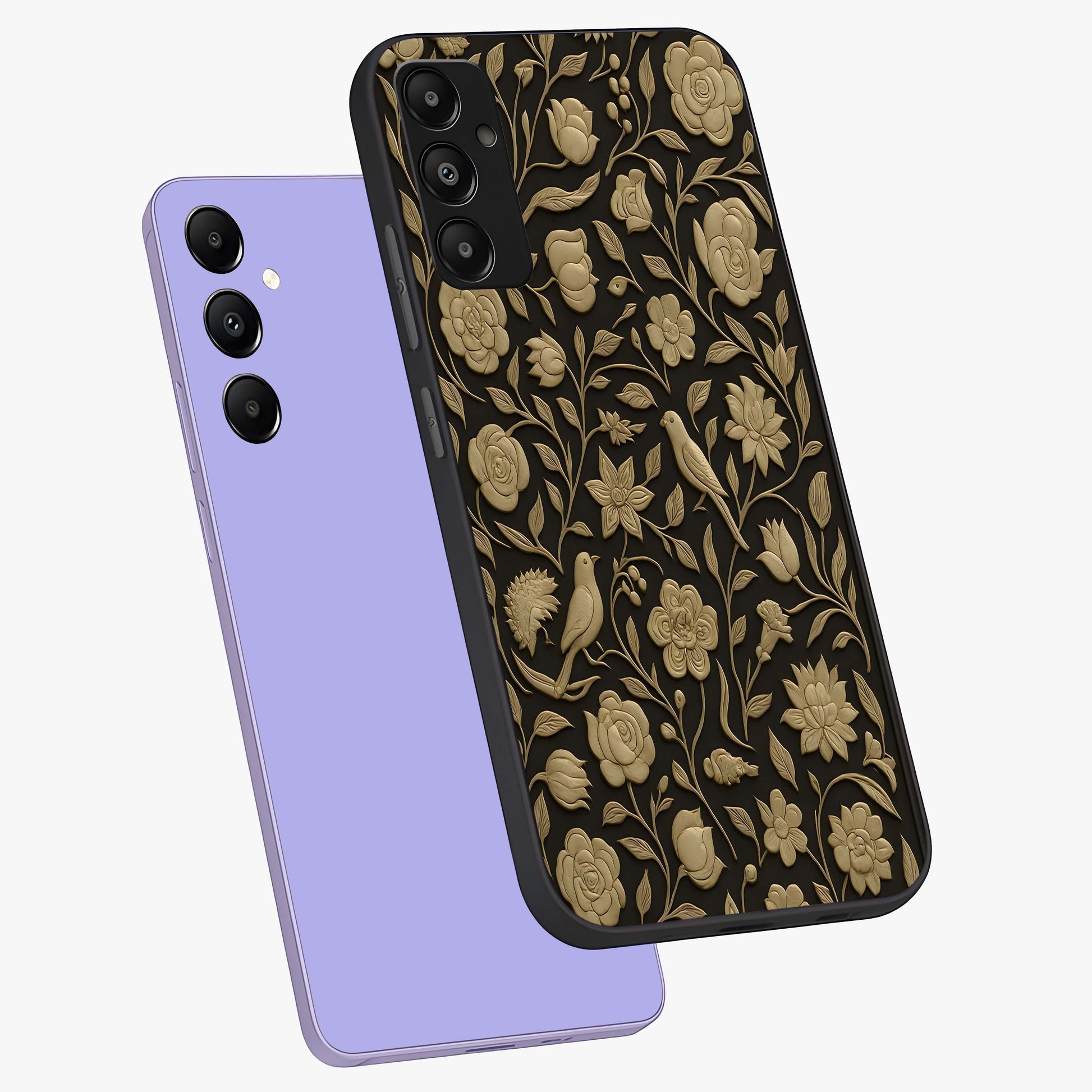 Golden Evil Eye Mandala Glass Case displayed in angled mockup highlighting protective evil eye symbol with golden mandala design.