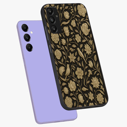 Golden Evil Eye Mandala Glass Case displayed in angled mockup highlighting protective evil eye symbol with golden mandala design.