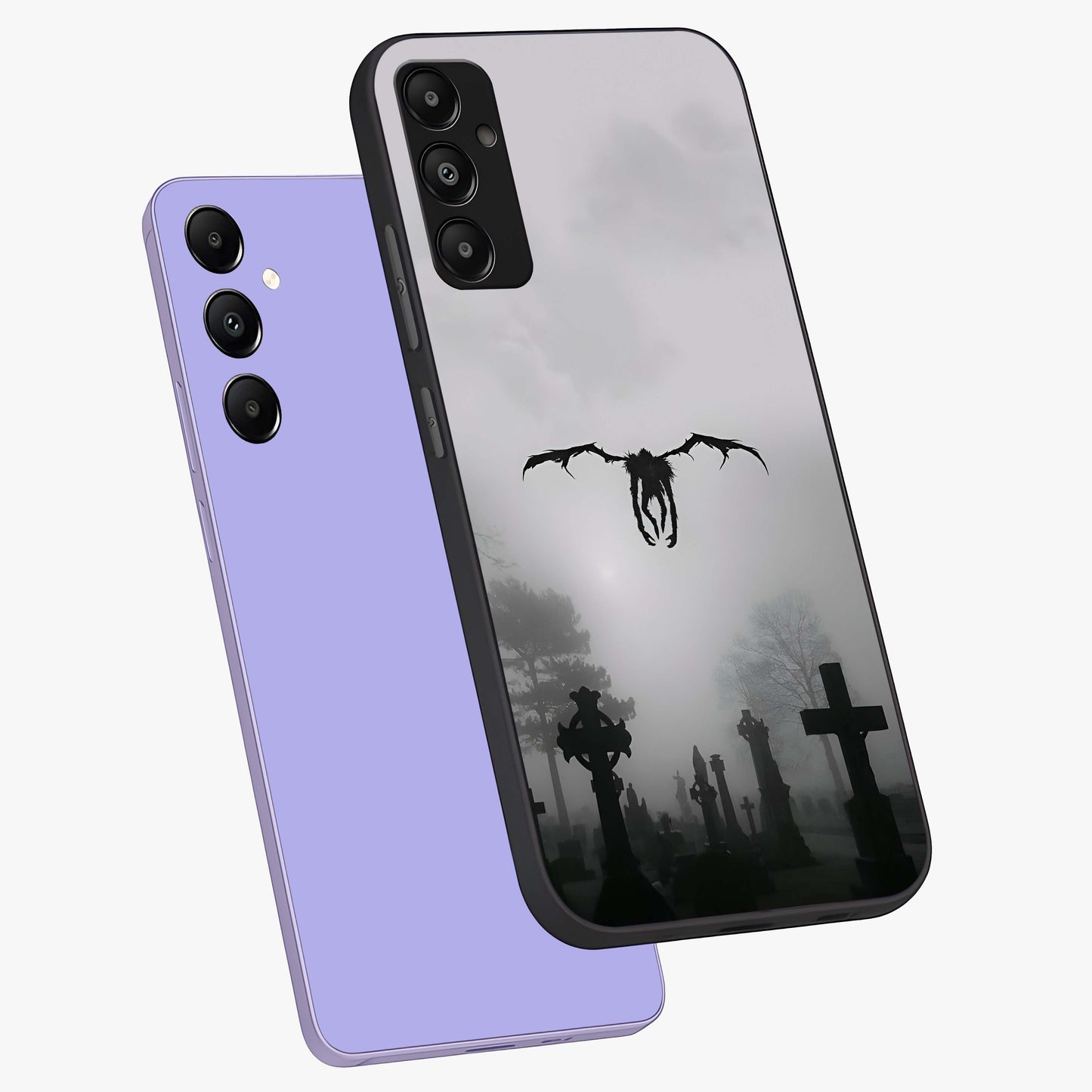 Graveyard Shadow Descent Glass Case displayed in angled mockup highlighting eerie shadow illustration with gothic aesthetic.