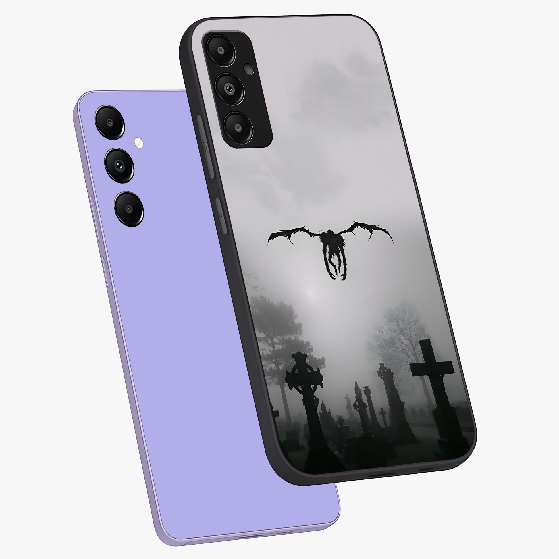 Graveyard Shadow Descent Glass Case displayed in angled mockup highlighting eerie shadow illustration with gothic aesthetic.