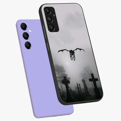 Graveyard Shadow Descent Glass Case displayed in angled mockup highlighting eerie shadow illustration with gothic aesthetic.