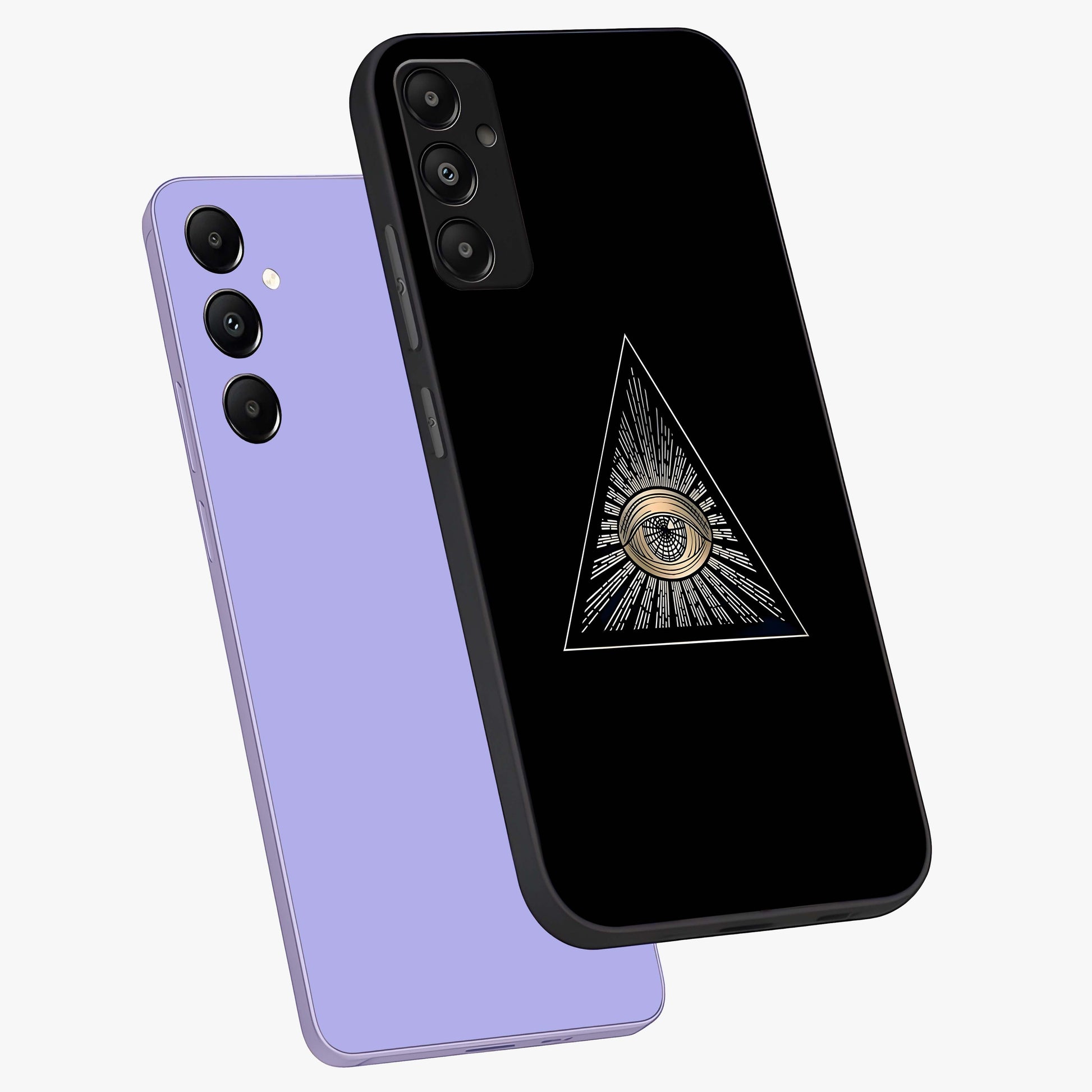Illuminati Evil Glass Case displayed in angled mockup highlighting dark occult inspired design with bold aesthetic style.