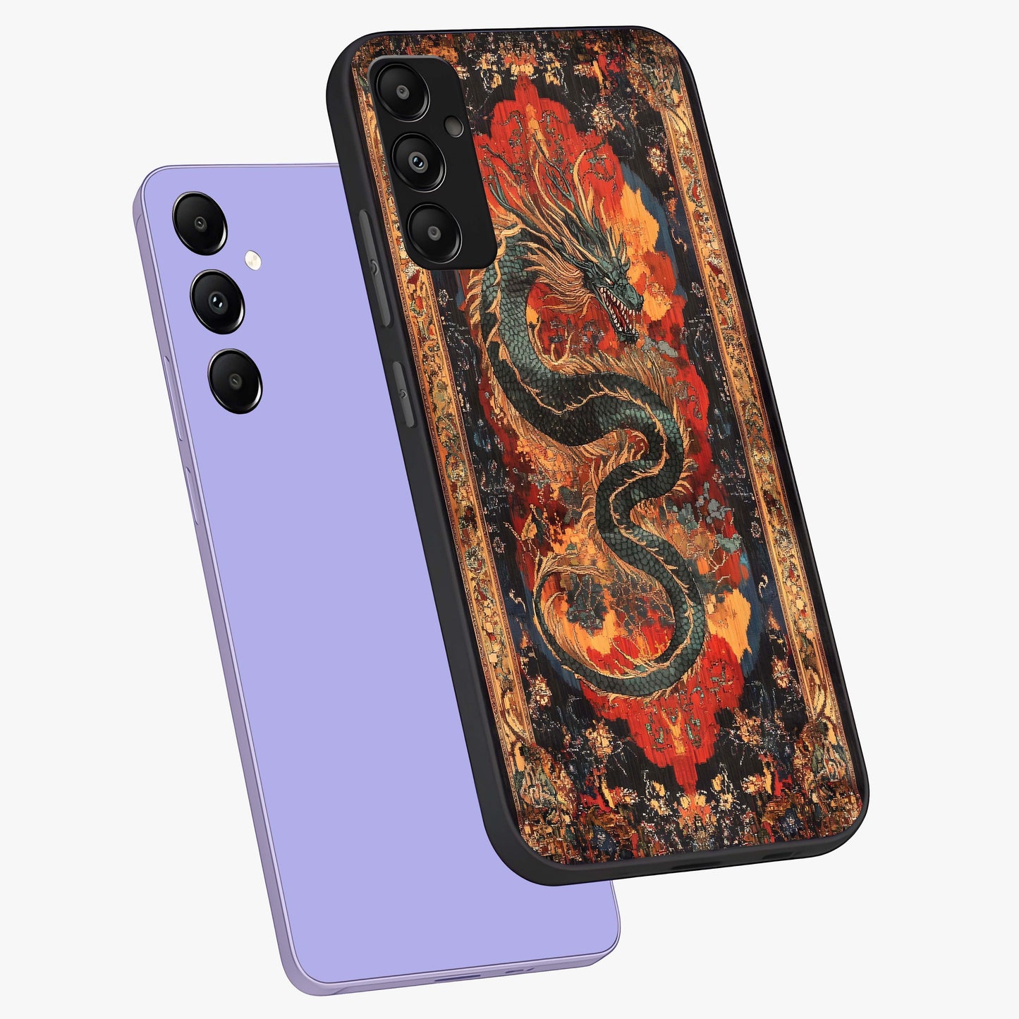 Inferno Dragon Soul Glass Case displayed in angled mockup highlighting powerful dragon illustration with inferno aesthetic.