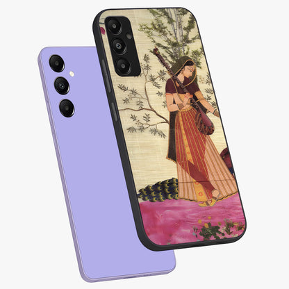 Lady With Veena Art Glass Case displayed in angled mockup highlighting graceful musical illustration with cultural artistic aesthetic.