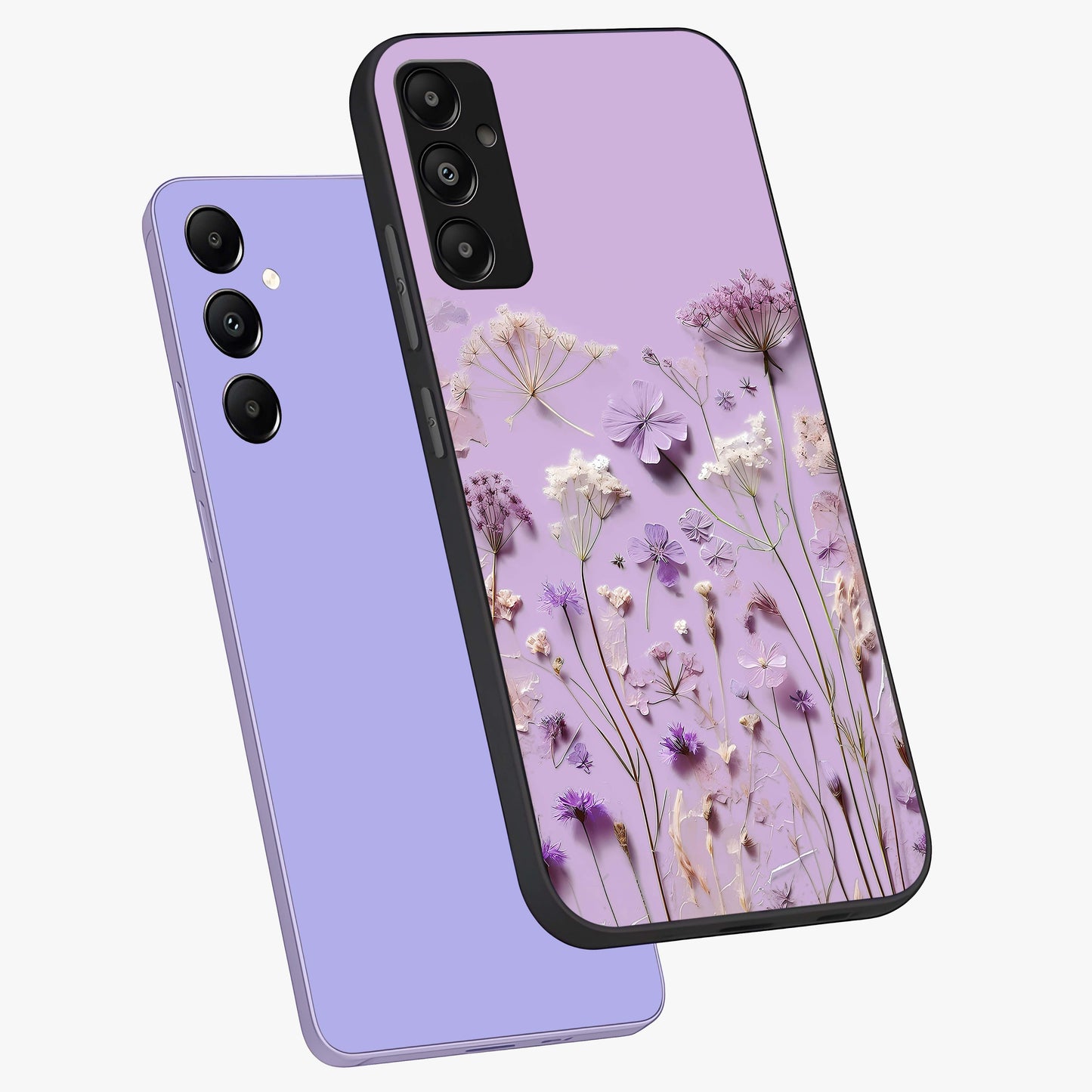 Lavender Blossom Dream Glass Case displayed in angled mockup highlighting dreamy lavender flower design with calming aesthetic style.