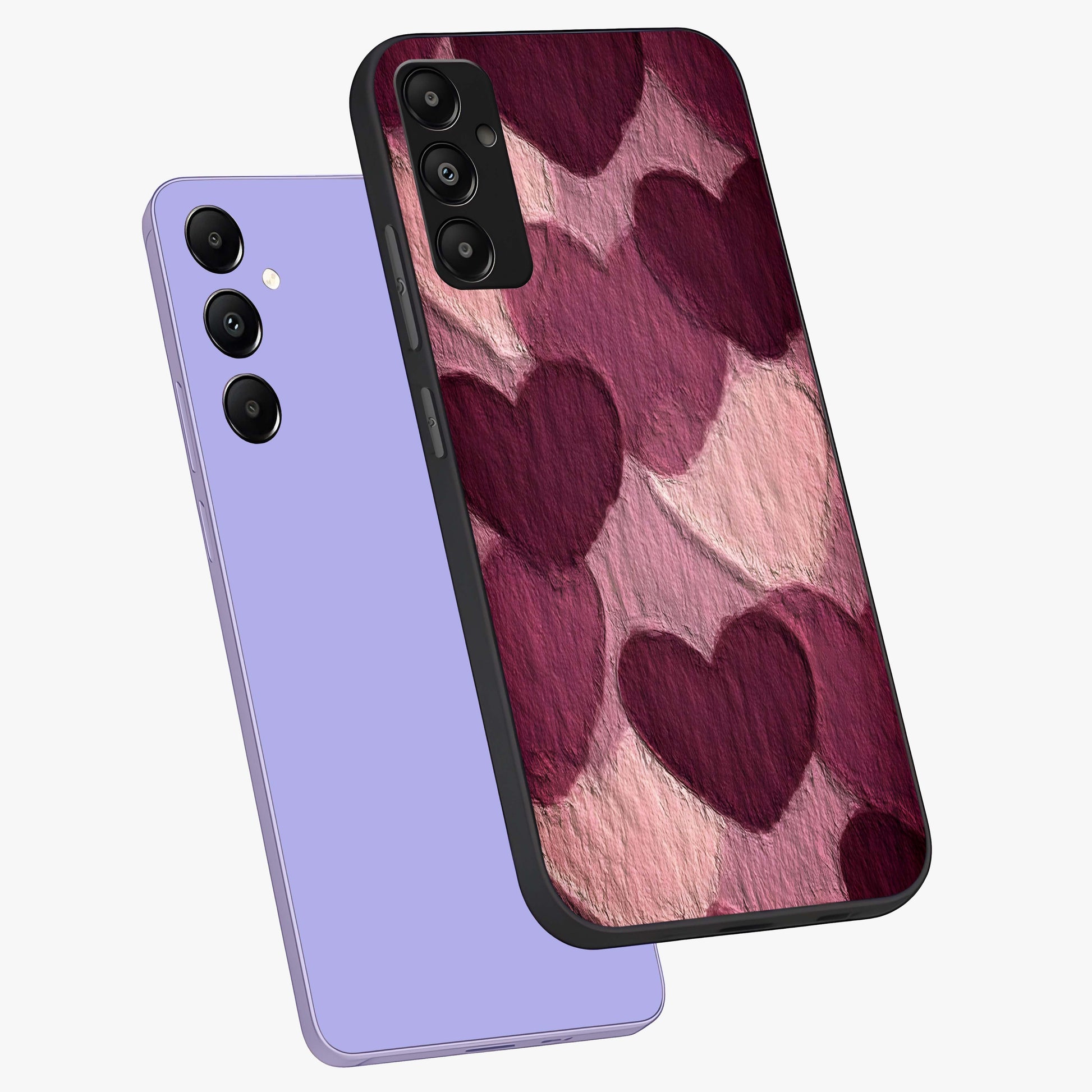 Layered Paper Hearts Glass Case displayed in angled mockup highlighting creative paper craft heart design with romantic aesthetic.