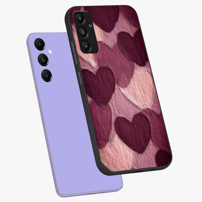 Layered Paper Hearts Glass Case displayed in angled mockup highlighting creative paper craft heart design with romantic aesthetic.