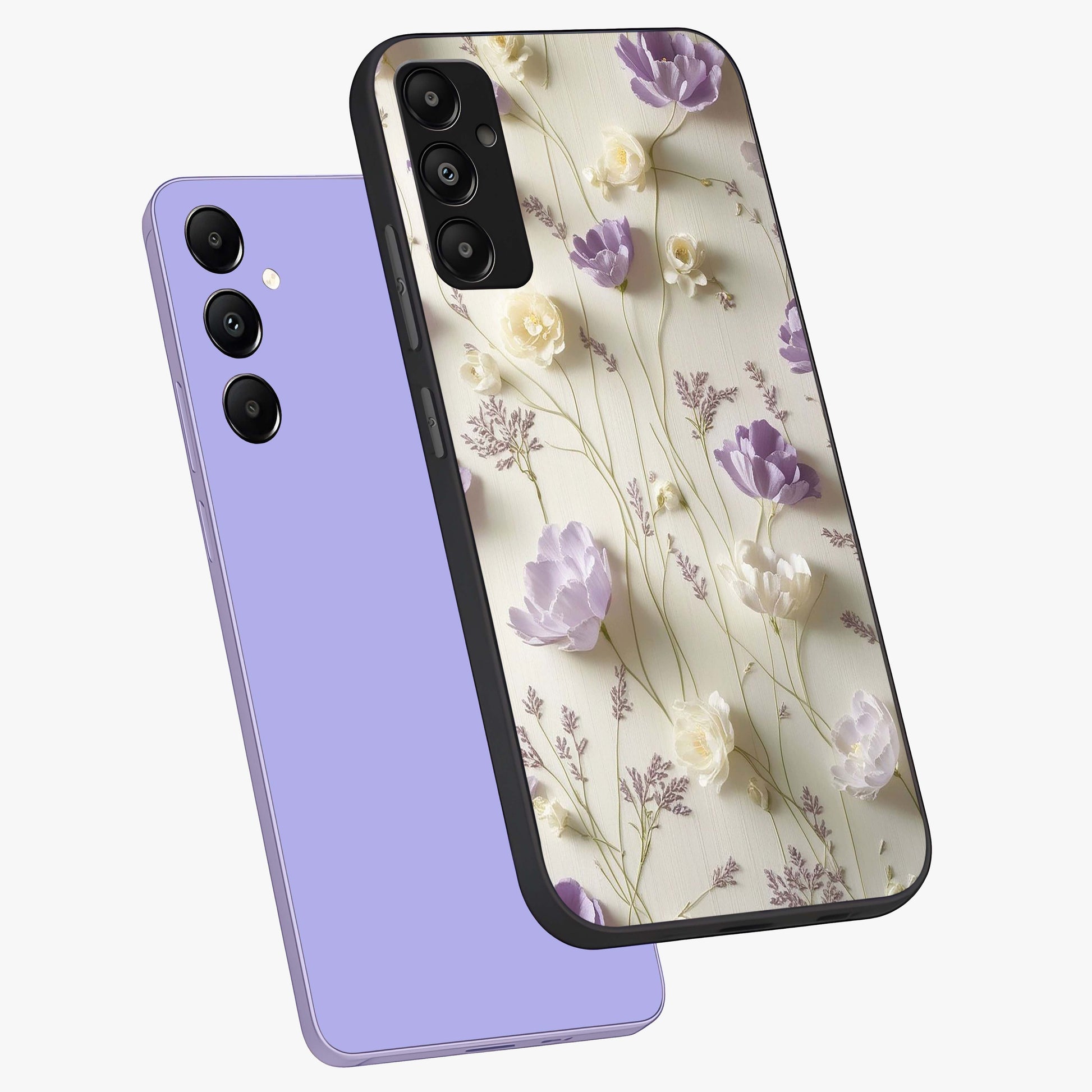Lilac Breeze Harmony Glass Case displayed in angled mockup highlighting calm lilac breeze design with soothing aesthetic style.