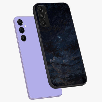 Lunar Veil Silence Glass Case displayed in angled mockup highlighting soft lunar design with peaceful celestial aesthetic.