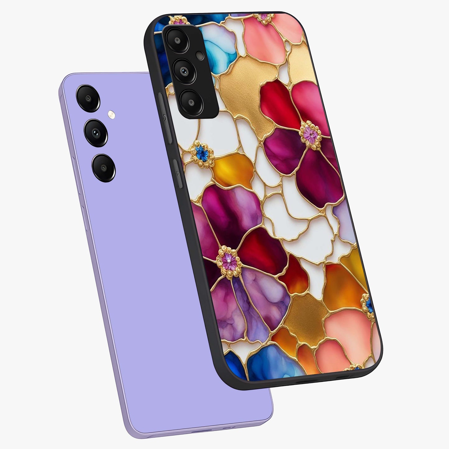 Marble Flower Pattern Glass Case displayed in angled mockup highlighting elegant marble floral design with modern aesthetic.