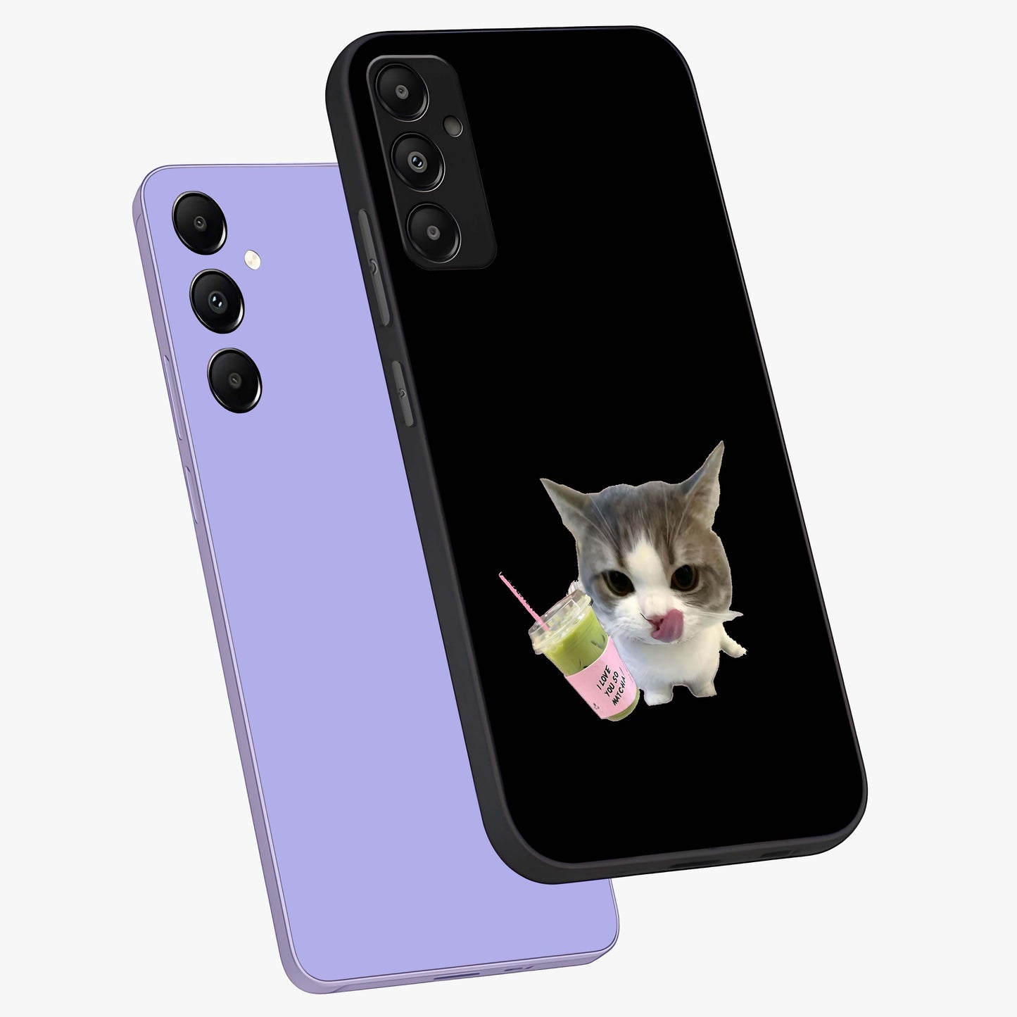 Matcha Cat Style Glass Case displayed in angled mockup highlighting playful feline design with pastel matcha aesthetic.