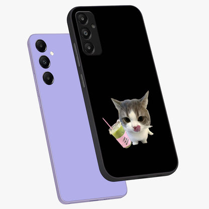 Matcha Cat Style Glass Case displayed in angled mockup highlighting playful feline design with pastel matcha aesthetic.