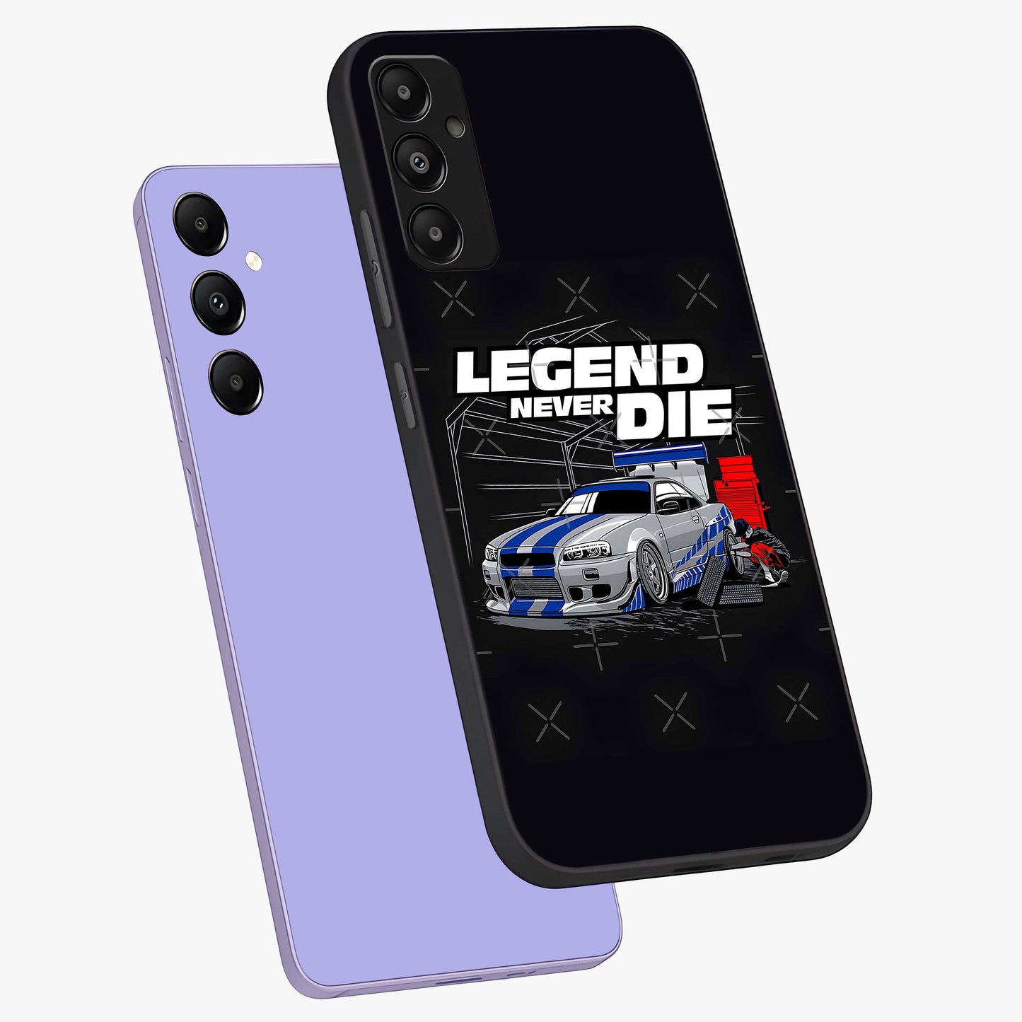 Midnight Racing Legacy Glass Case displayed in angled mockup highlighting dynamic automotive design with bold midnight aesthetic.
