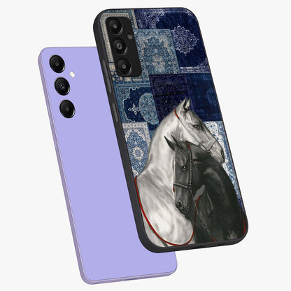 Midnight Stallion Blues Glass Case displayed in angled mockup highlighting powerful stallion illustration with deep midnight tones.