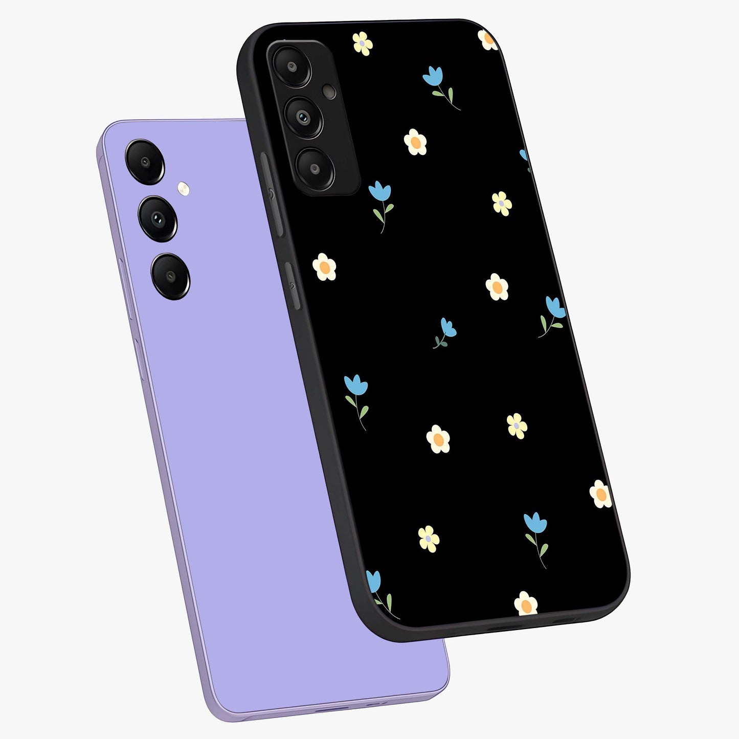Minimal Petal Whispers Glass Case displayed in angled mockup highlighting delicate petal design with clean minimal aesthetic.