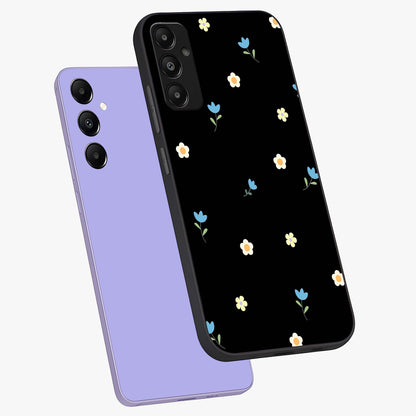 Minimal Petal Whispers Glass Case displayed in angled mockup highlighting delicate petal design with clean minimal aesthetic.