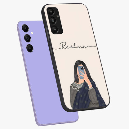 Mirror Mood Muse With Custom Name Glass Case displayed in angled mockup highlighting aesthetic mirror inspired design with custom name feature.