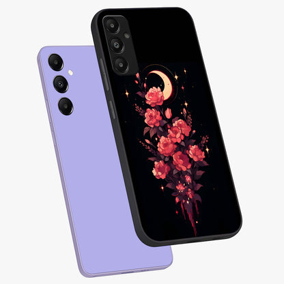 Moonlit Floral Elegance Glass Case displayed in angled mockup highlighting graceful flower design with soft moonlight aesthetic.