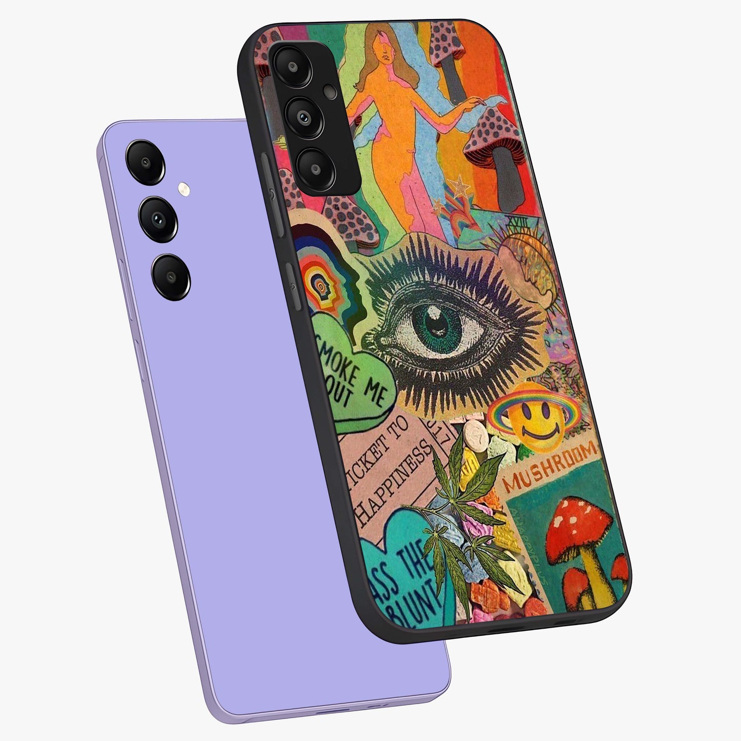 Mystic Eye Wonderland Glass Case displayed in angled mockup highlighting magical eye illustration with dreamy aesthetic.