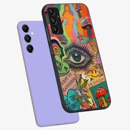 Mystic Eye Wonderland Glass Case displayed in angled mockup highlighting magical eye illustration with dreamy aesthetic.