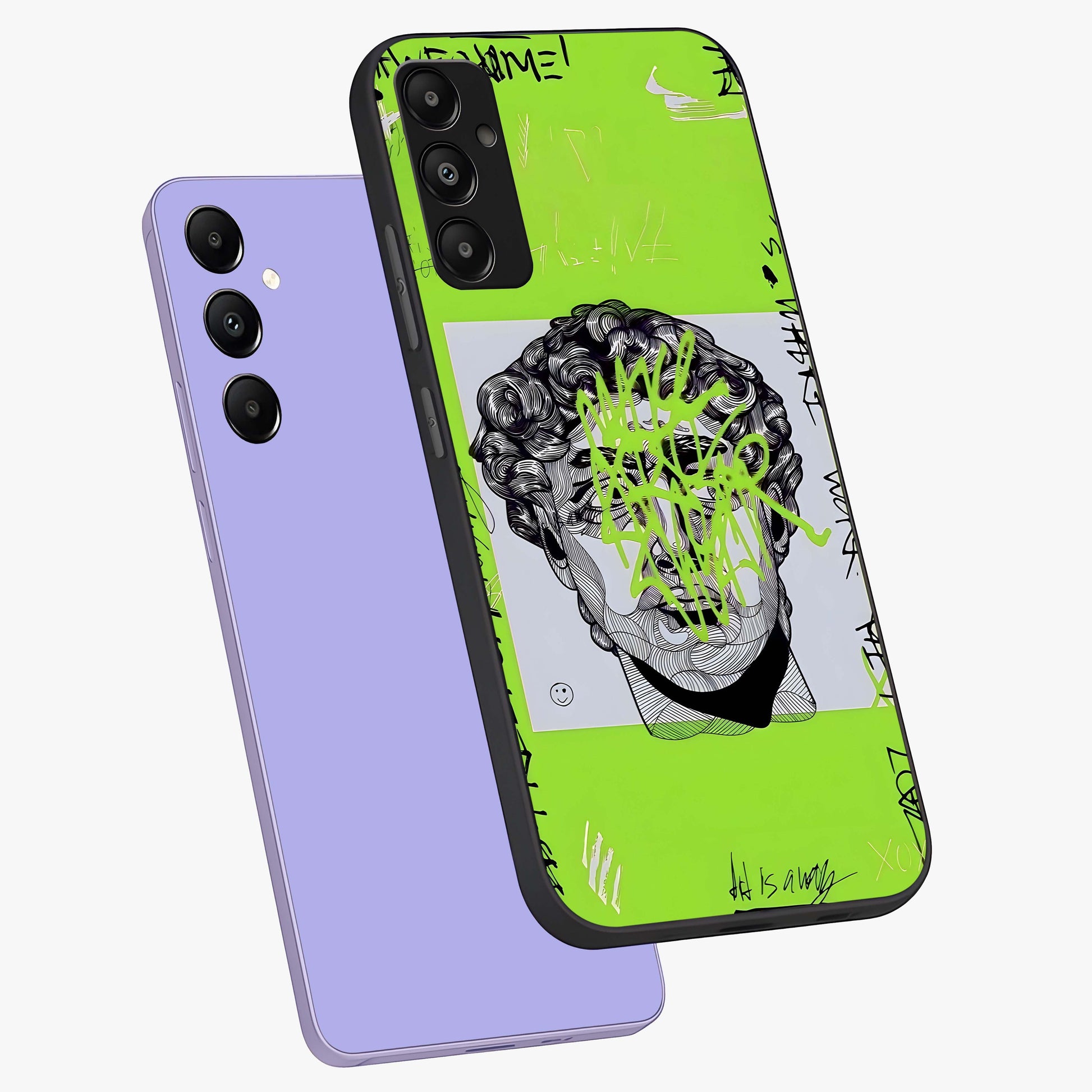 Neo Graffiti Rebellion Glass Case displayed in angled mockup highlighting urban street art design with rebellious aesthetic.