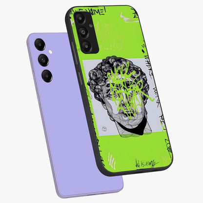 Neo Graffiti Rebellion Glass Case displayed in angled mockup highlighting urban street art design with rebellious aesthetic.